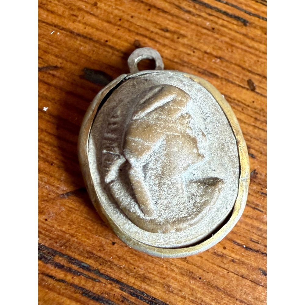 Vintage Oval Cameo Pendant Antiqued Silver Tone Profile Bust Charm